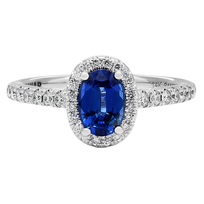 Exclusive 14K White Gold Sapphire Diamond Ring — 5.5 — Front View