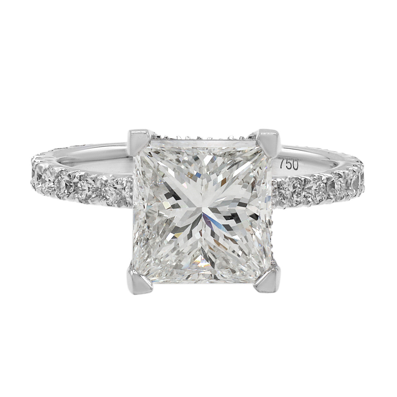 Exclusive 18K White Gold 3.01 Carat Princess Cut Diamond Ring — 5 — Front View