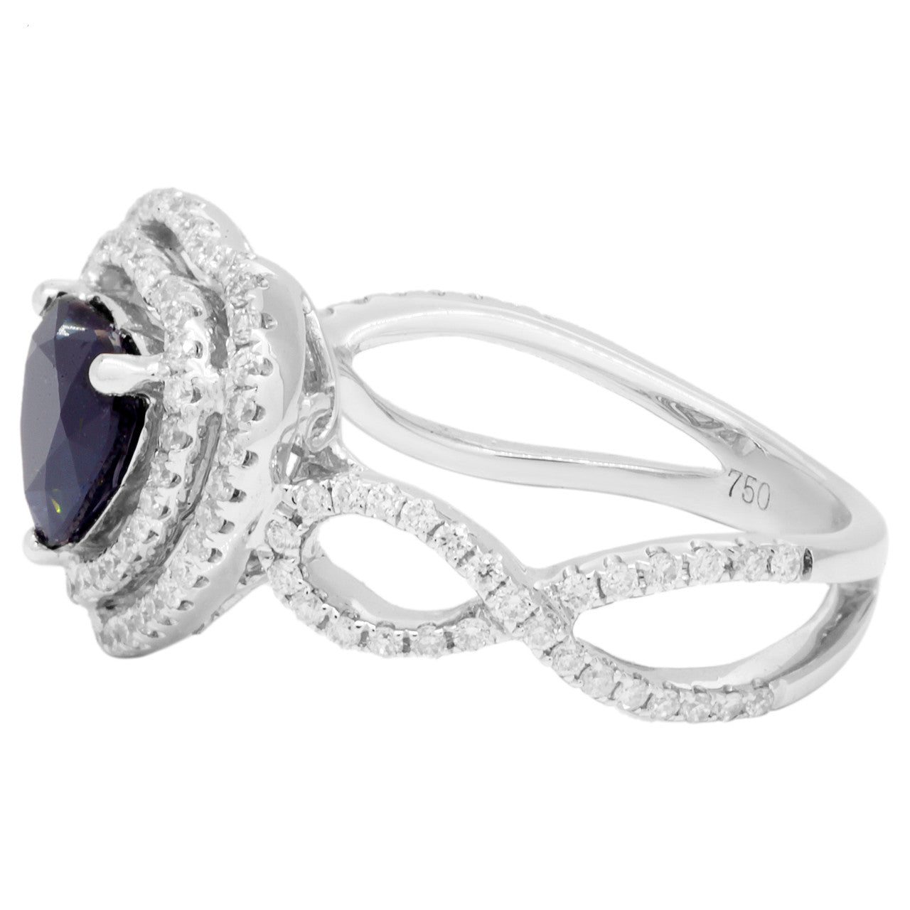 Exclusive 18K White Gold 1.05 Carat Heart Shaped Sapphire Diamond Ring — 5.5 — Side View