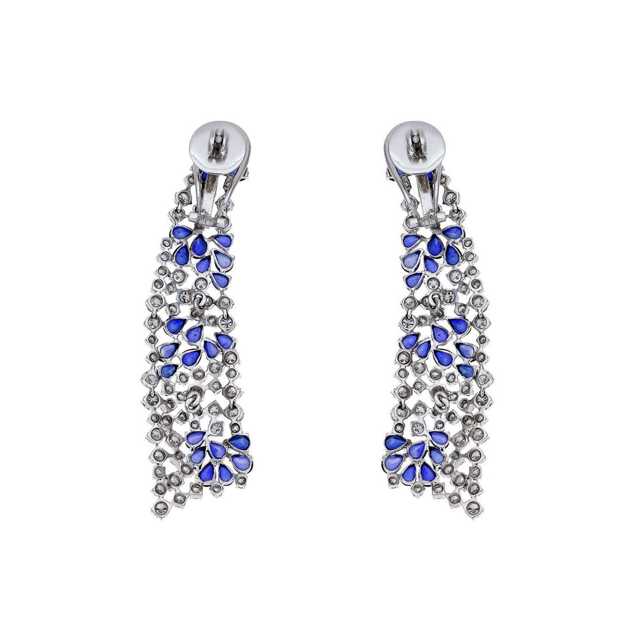 Exclusive 14K White Gold Diamond Sapphire Drop Earrings — Side View