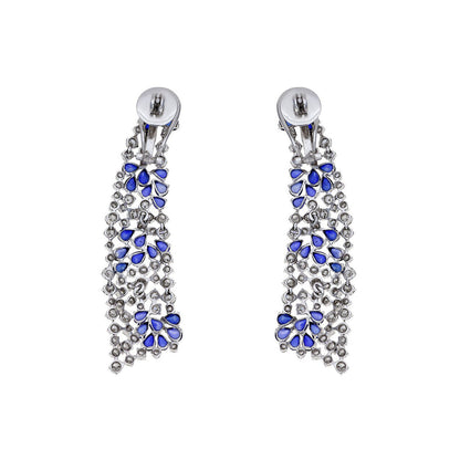 Exclusive 14K White Gold Diamond Sapphire Drop Earrings — Side View