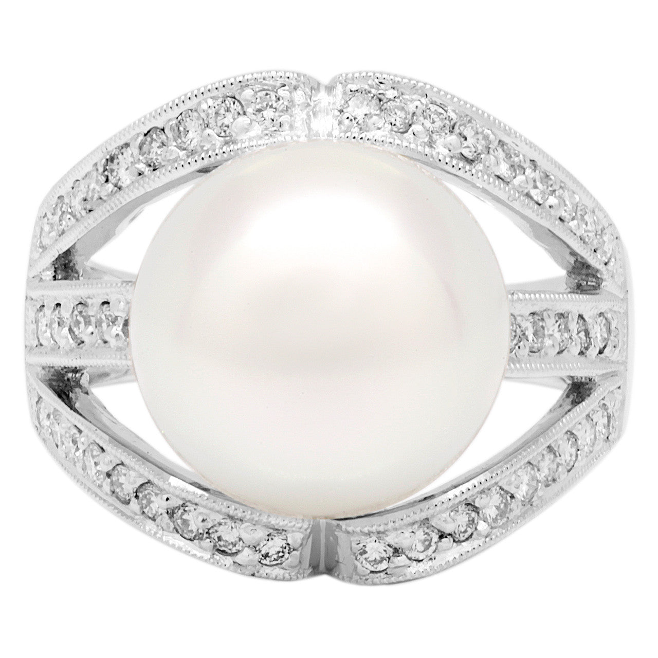 Exclusive 18K White Gold South Sea Pearl 0.46 Carat Diamond Ring — 6 — Front View