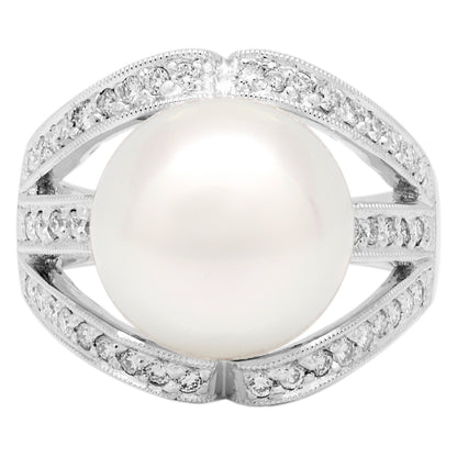 Exclusive 18K White Gold South Sea Pearl 0.46 Carat Diamond Ring — 6 — Front View