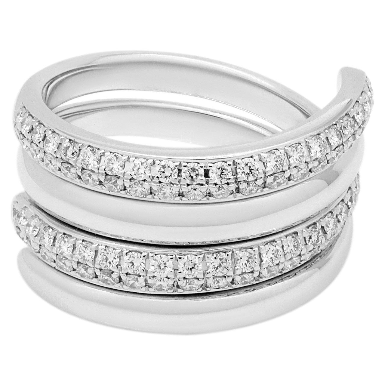 Exclusive 18K White Gold 1.04 Carat Diamond Coil Ring Set — Front View
