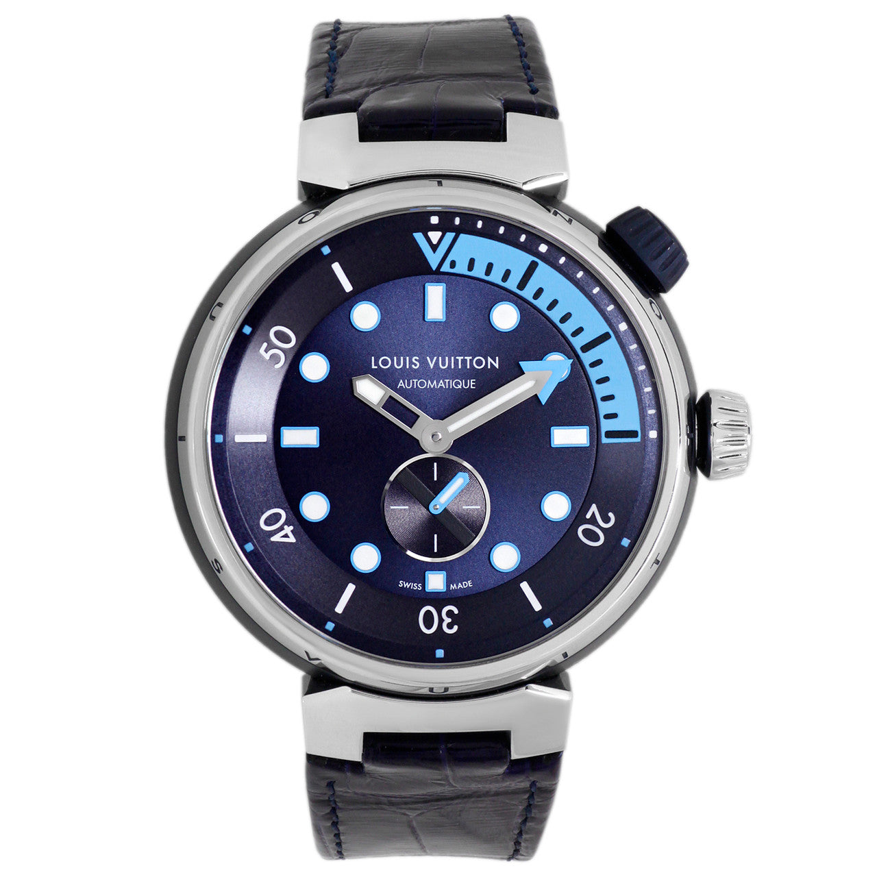Exclusive Louis Vuitton Stainless Steel Tambour Street Diver — Front View