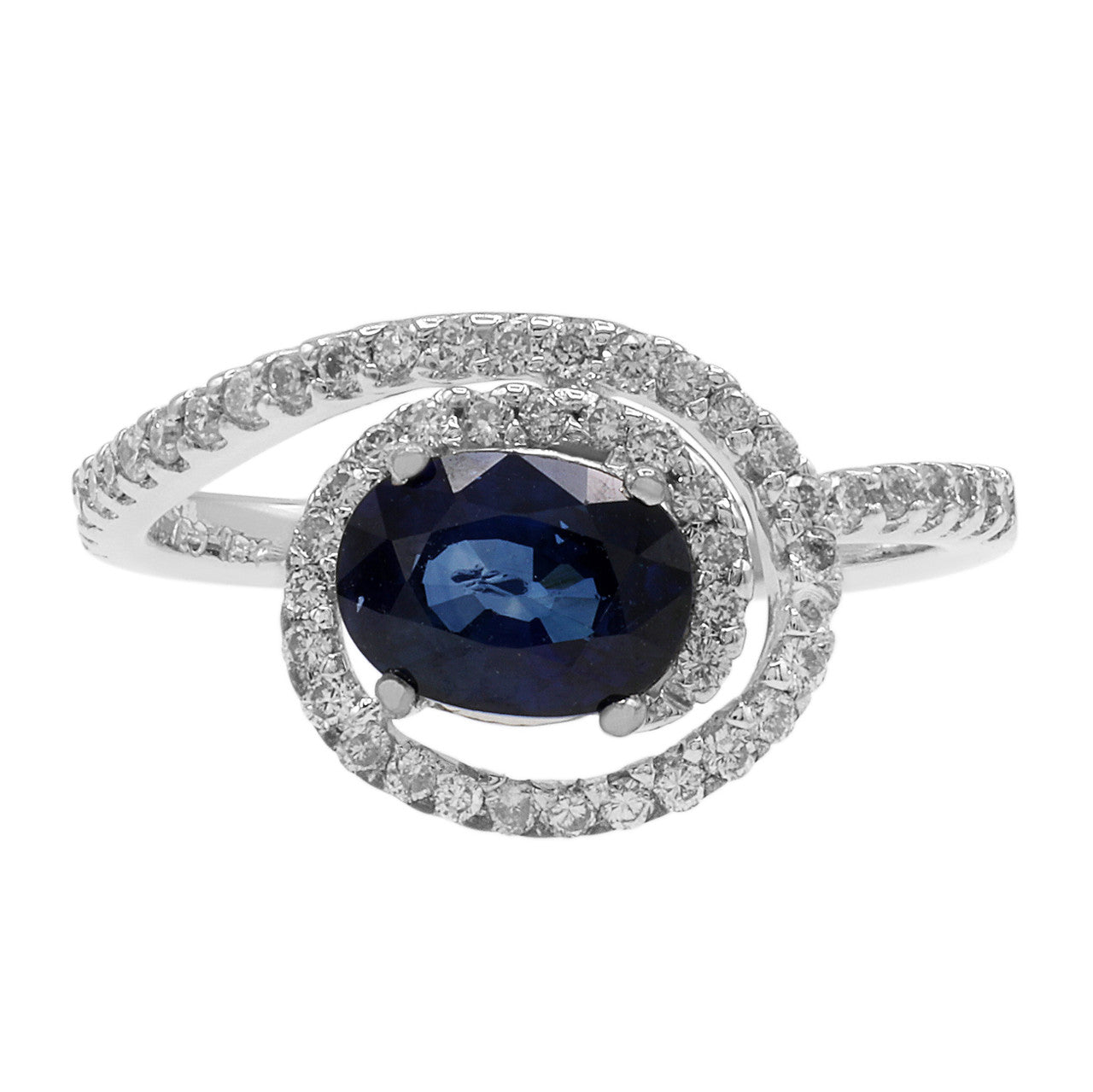 Exclusive 18K White Gold 1.06 Carat Sapphire Diamond Ring — 4 — Front View