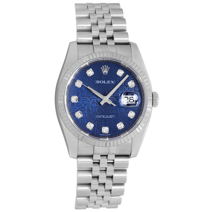 Exclusive Rolex Stainless Steel Diamond Dial 36mm Datejust 116234 — Front View