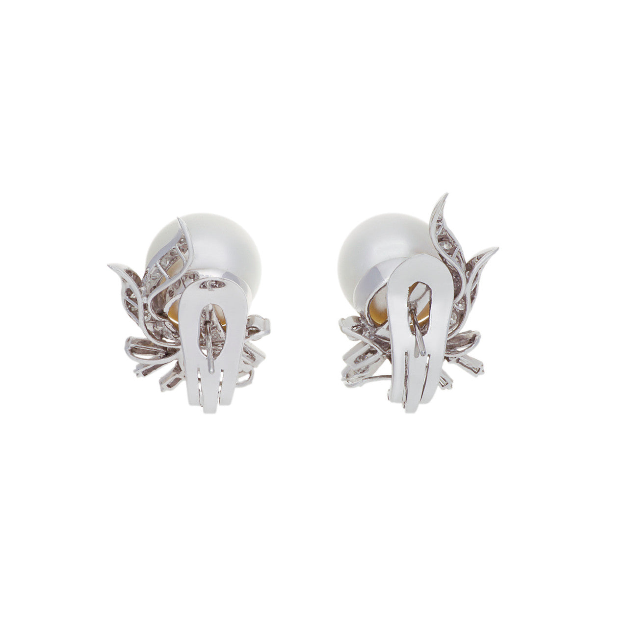 Exclusive 14K White Gold South Sea Pearl Diamond Earrings — Side View
