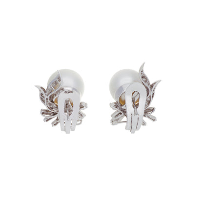 Exclusive 14K White Gold South Sea Pearl Diamond Earrings — Side View