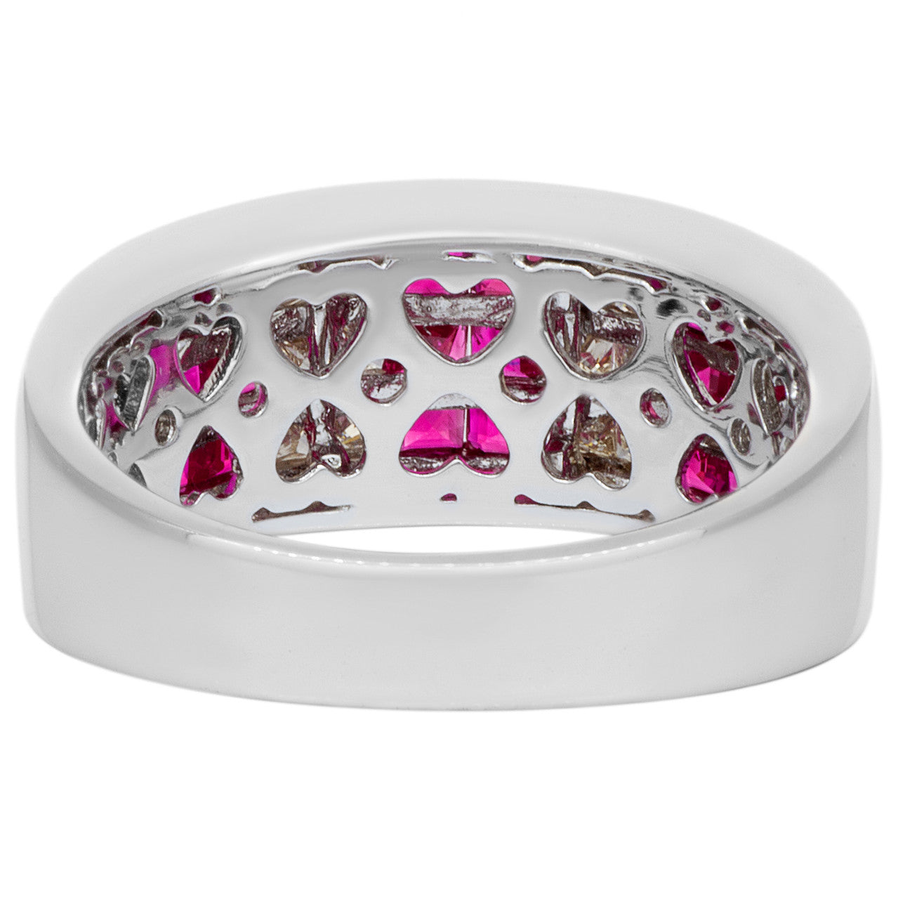 Exclusive 18K White Gold Ruby Diamond Invisible Set Ring — Side View