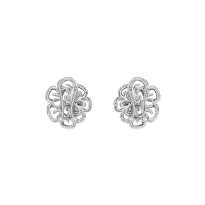 Exclusive 2.44ct Diamond Flower Cluster Earrings | 18K White Gold Blossom Studs — Side View