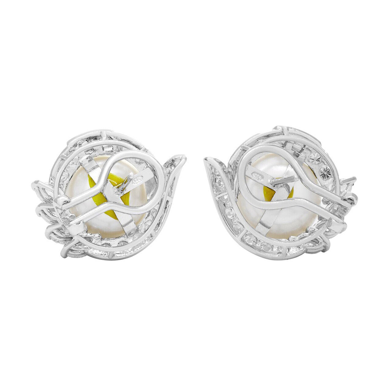 Exclusive 18K White Gold South Sea Pearl 2.10 Carat Diamond Earrings — Back View
