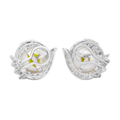 Exclusive 18K White Gold South Sea Pearl 2.10 Carat Diamond Earrings — Back View