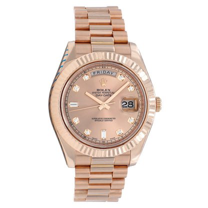 Exclusive Rolex 18K Everose Gold Day-Date II 218235 — Front View