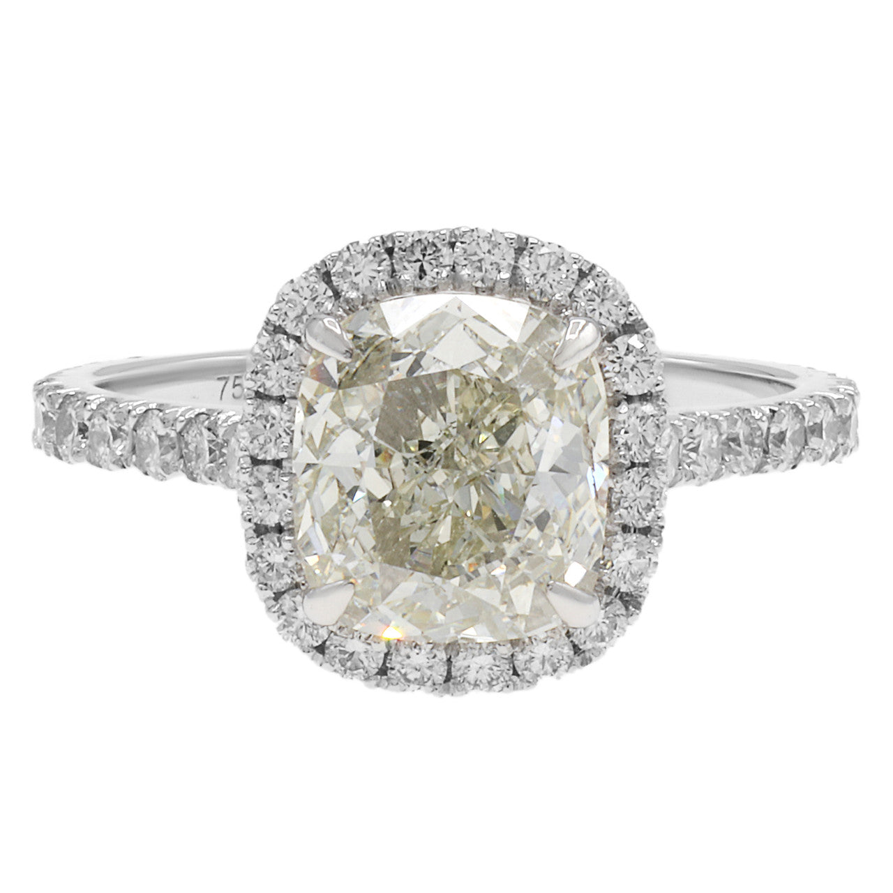 Exclusive 18K White Gold 1.50 Carat Cushion Cut Diamond Ring — 4.5 — Front View