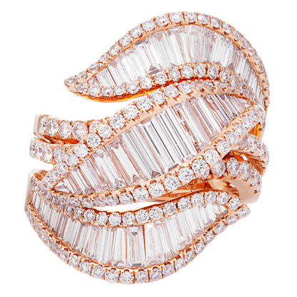 Exclusive 18K Rose Gold 3.35 Carat Baguette Diamond Ring — 5.5 — Front View