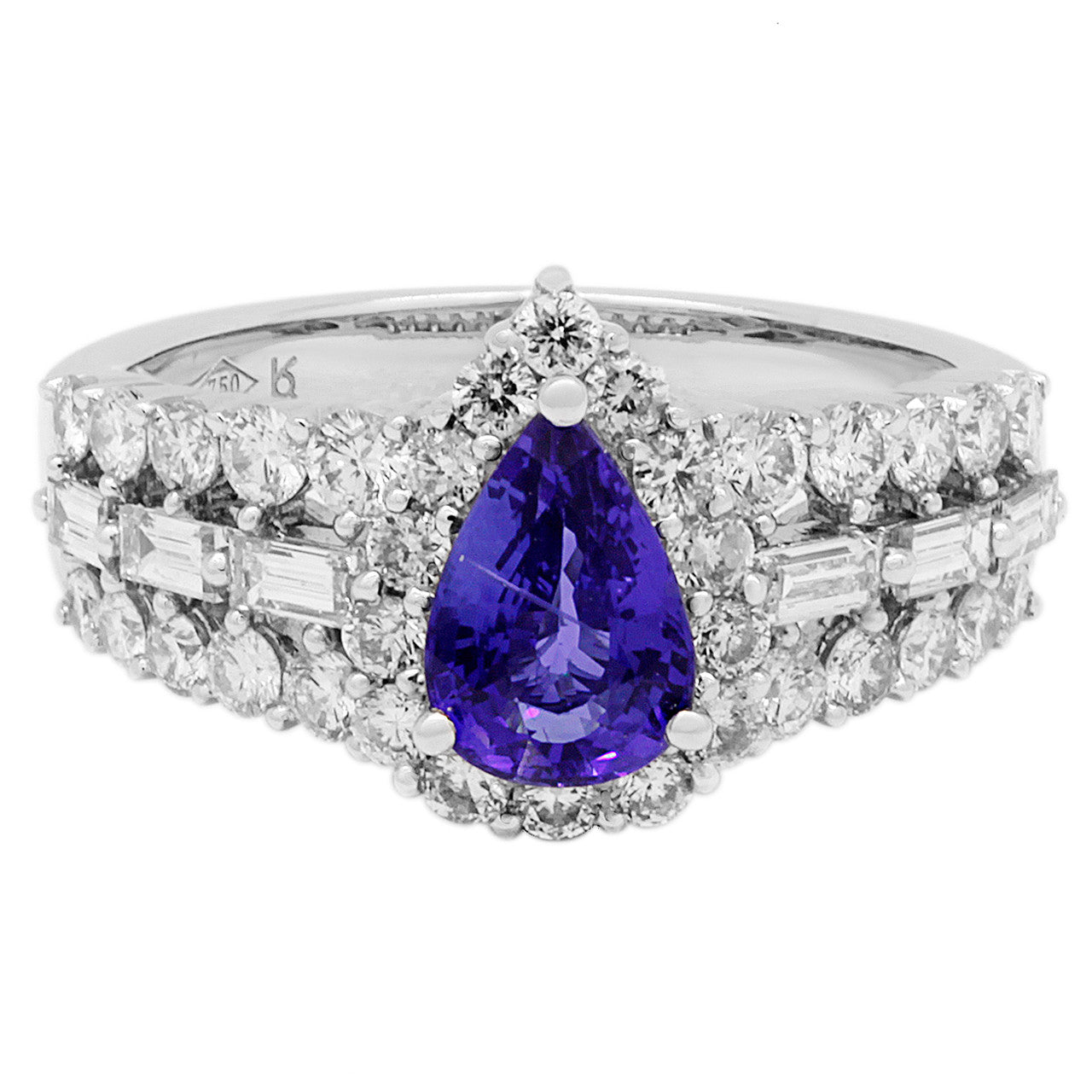 Exclusive 18K White Gold 1.22 Carat Sapphire Diamond Ring — 6 — Front View