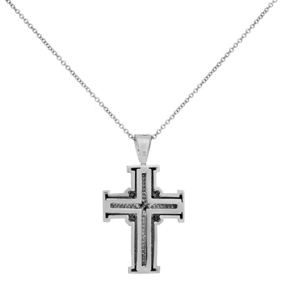 Exclusive 18K White Gold Black & White Diamond Cross Necklace — Side View