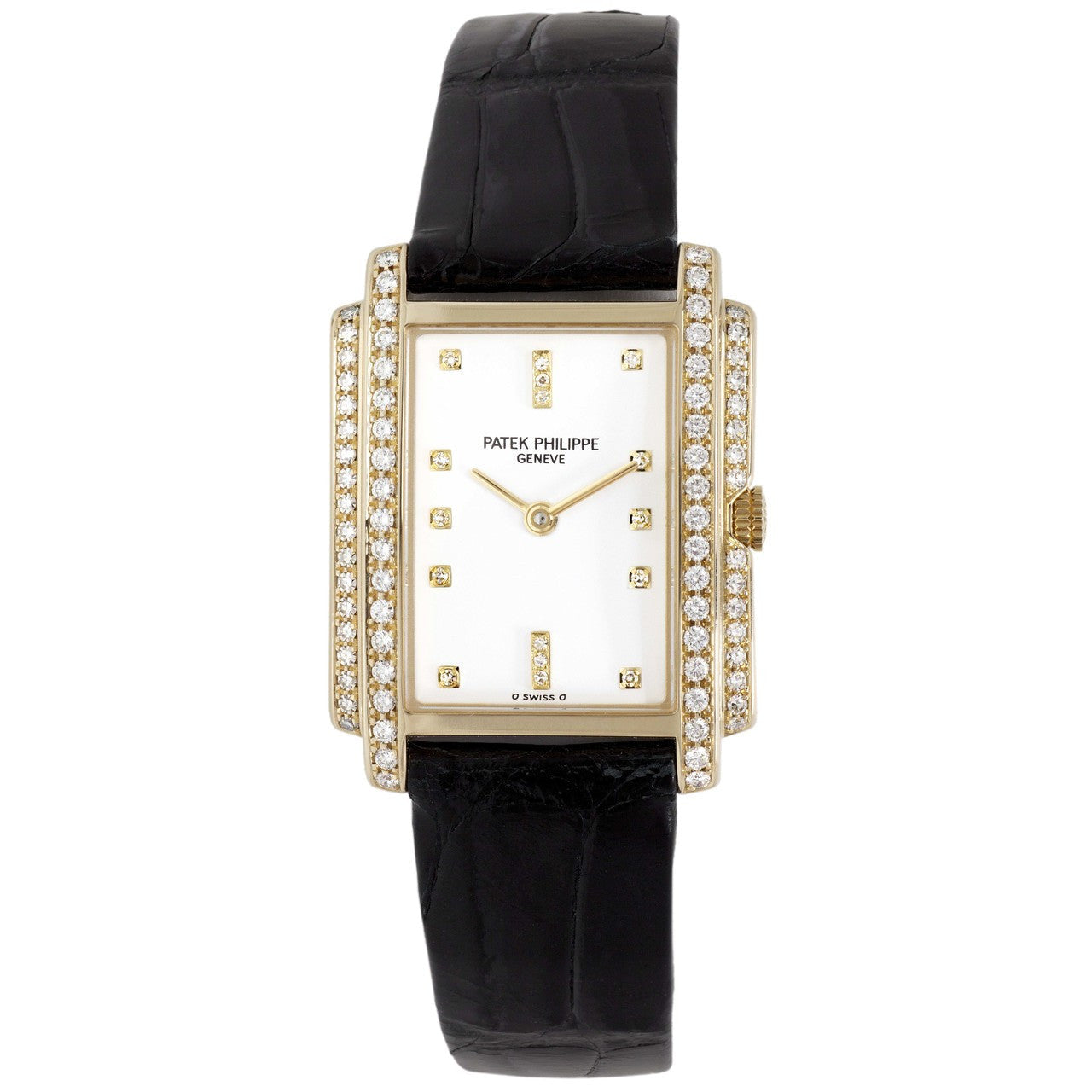 Exclusive Patek Philippe 18K Yellow Gold & Diamond Gondolo Quartz Watch 4825J — Front View