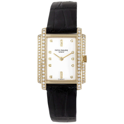 Exclusive Patek Philippe 18K Yellow Gold & Diamond Gondolo Quartz Watch 4825J — Front View
