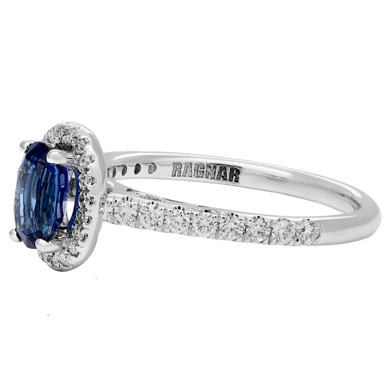 Exclusive 14K White Gold Sapphire Diamond Ring — 5.5 — Side View