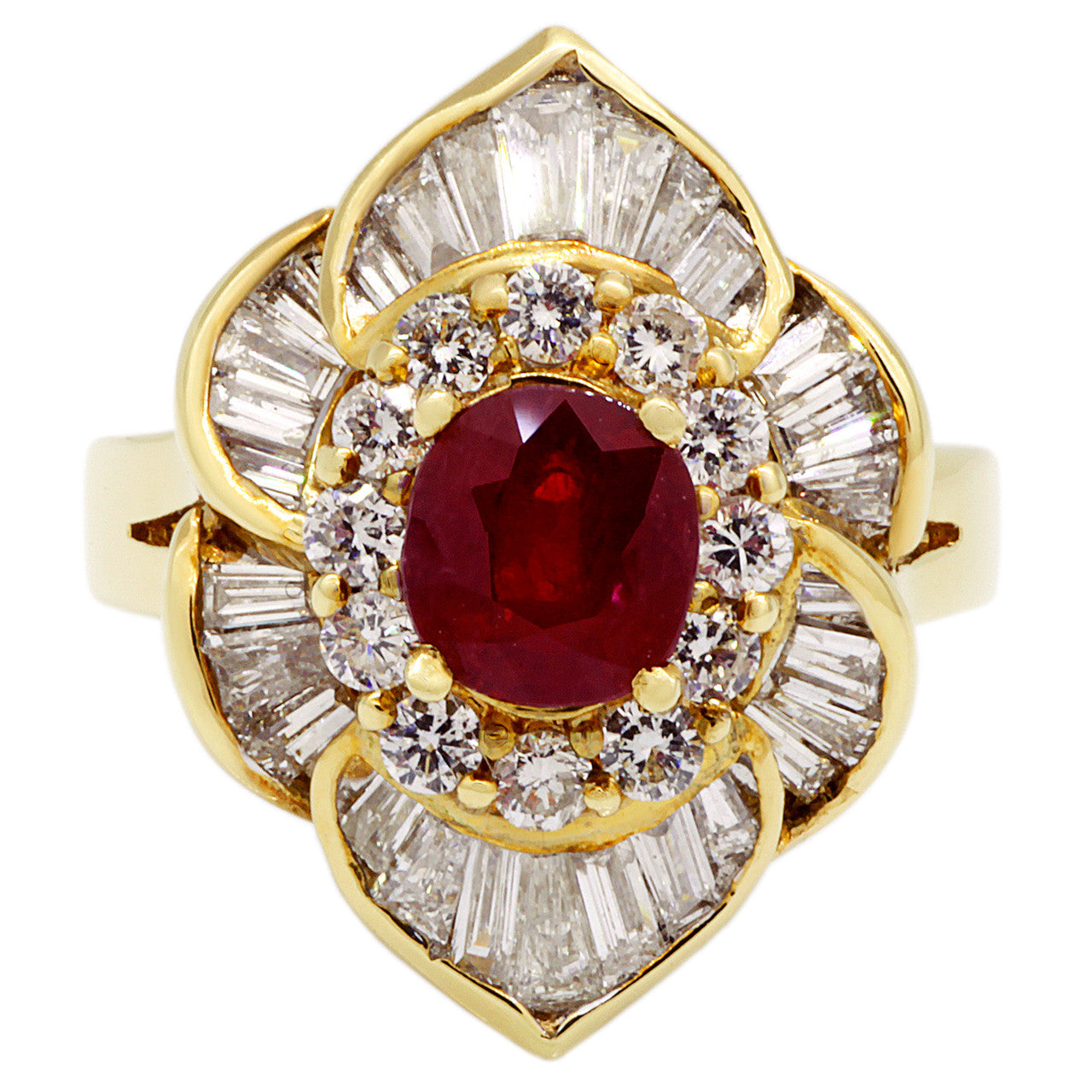 Exclusive 18K Yellow Gold 1.25 Carat Ruby Diamond Ring — 3.5 — Front View