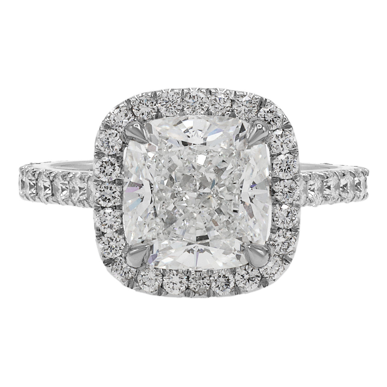 Exclusive 18K White Gold 3.04 Carat Cushion Cut Diamond Ring — Front View