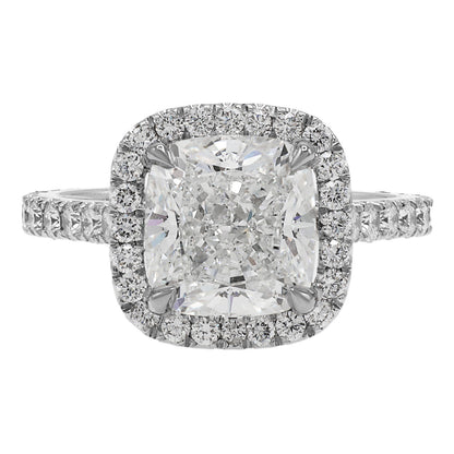 Exclusive 18K White Gold 3.04 Carat Cushion Cut Diamond Ring — Front View