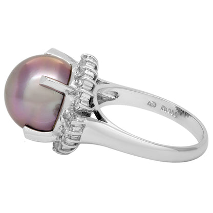 Exclusive Platinum South Sea Pearl & Diamond Ring — 4.25 — Side View