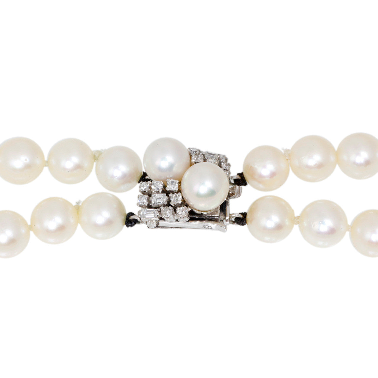Exclusive 14K White Gold & Diamond Akoya Pearl Double Strand Necklace — Back View