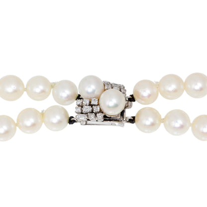 Exclusive 14K White Gold & Diamond Akoya Pearl Double Strand Necklace — Back View