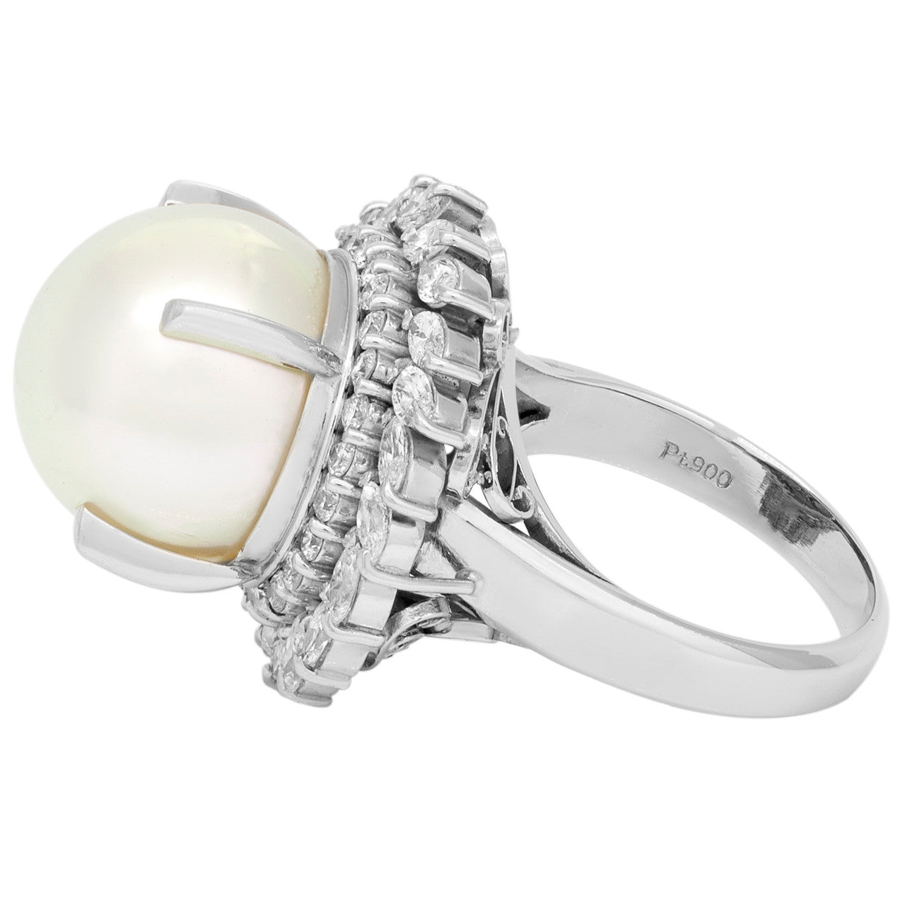 Exclusive Platinum 13.6mm South Sea Pearl Diamond Ring — 4 — Side View