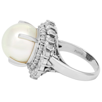 Exclusive Platinum 13.6mm South Sea Pearl Diamond Ring — 4 — Side View