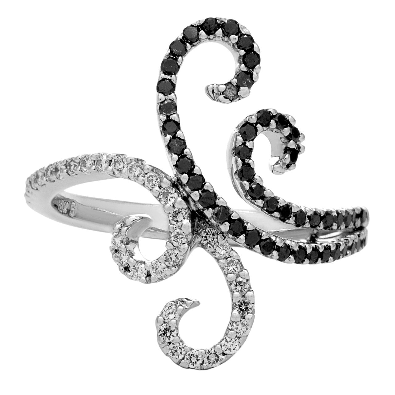 Exclusive 18K White Gold Black & White Diamond Ring — Front View