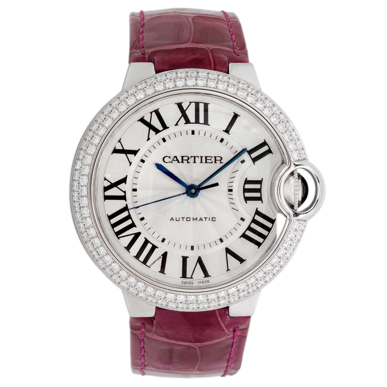 Exclusive Cartier 18K White Gold Diamond Ballon Bleu 36mm Automatic Watch WE900651 — Front View