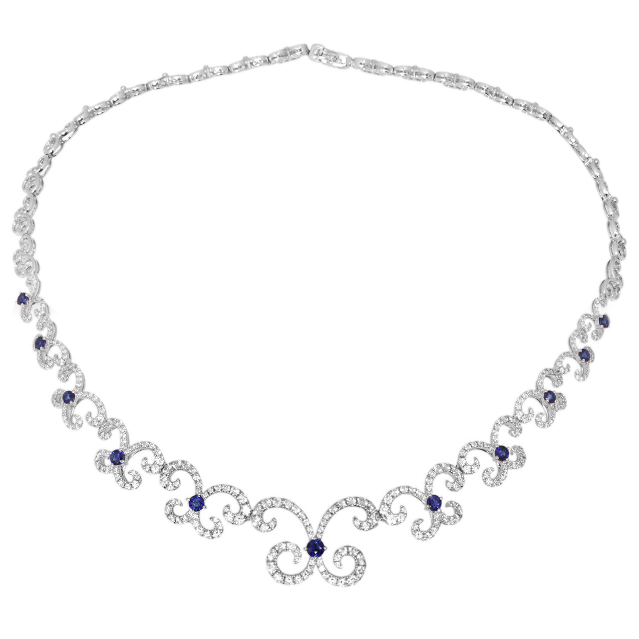 Exclusive 18K White gold 4.33 Carat Diamond & Sapphire Necklace — Front View