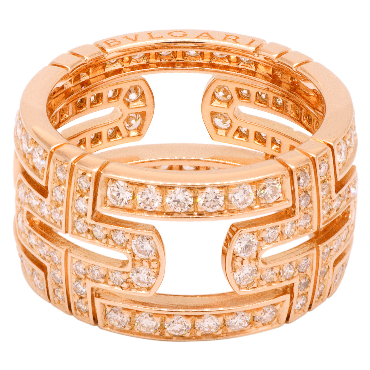 Exclusive Bulgari 18K Rose Gold Parentesi Pave Diamond Ring — Side View