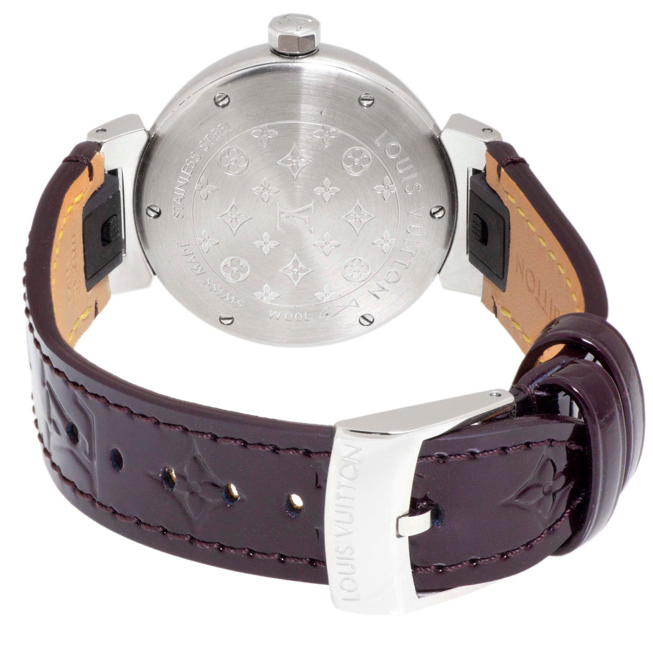 Exclusive Louis Vuitton Stainless Steel & Diamond Tambour 34mm Quartz Watch Q1310 — Lifestyle View