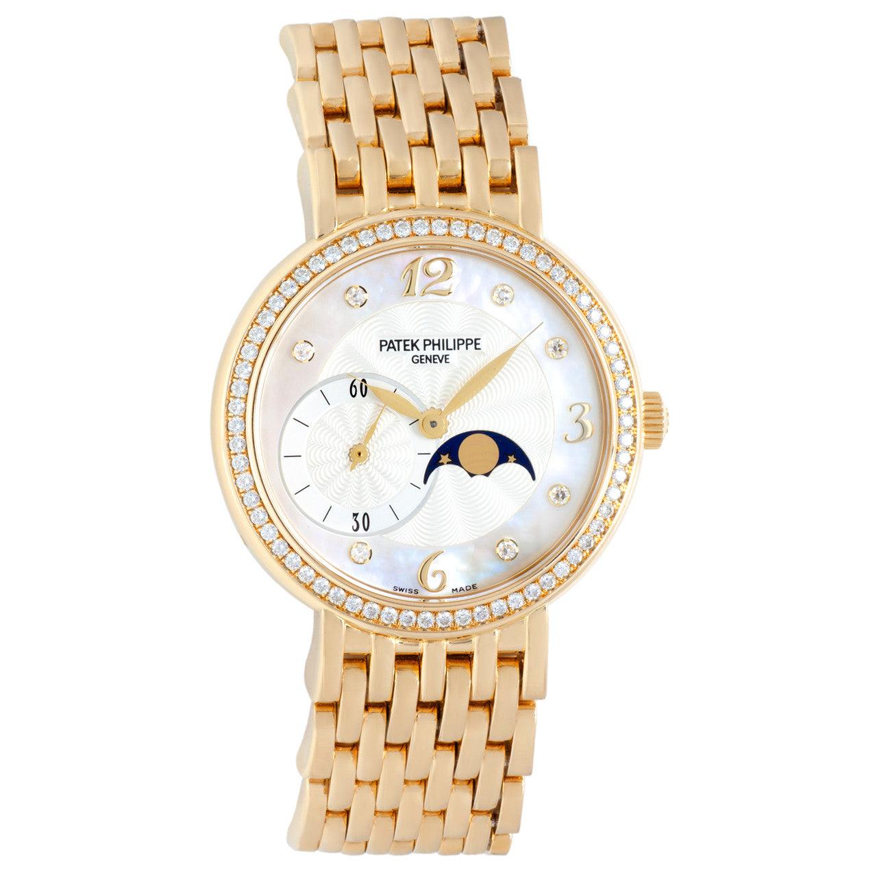 Exclusive Patek Philippe 18K Yellow Gold & Diamond Calatrava Moonphase Ladies Watch 4958-1J — Front View