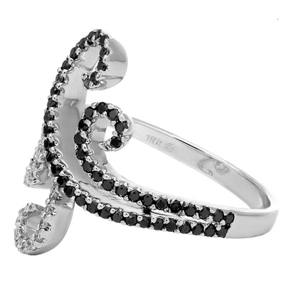 Exclusive 18K White Gold Black & White Diamond Ring — Side View