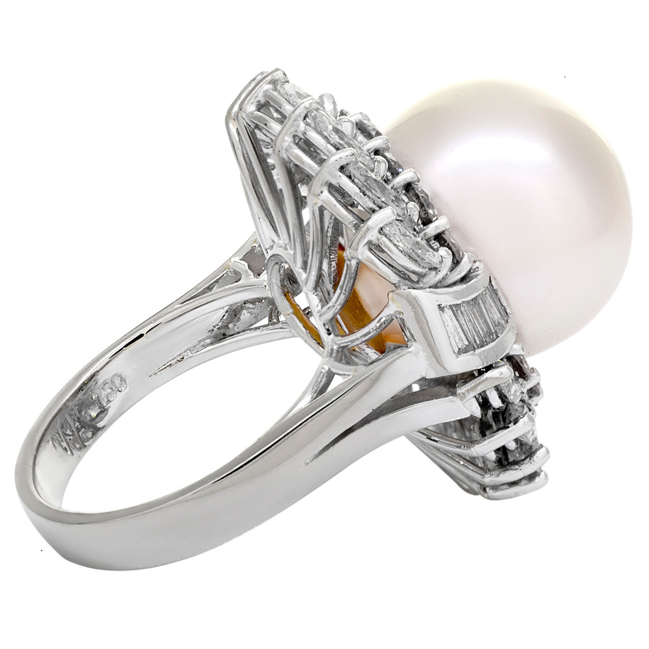 Exclusive 18K White Gold South Sea Pearl Diamond Cluster Ring — 3.75 — Side View