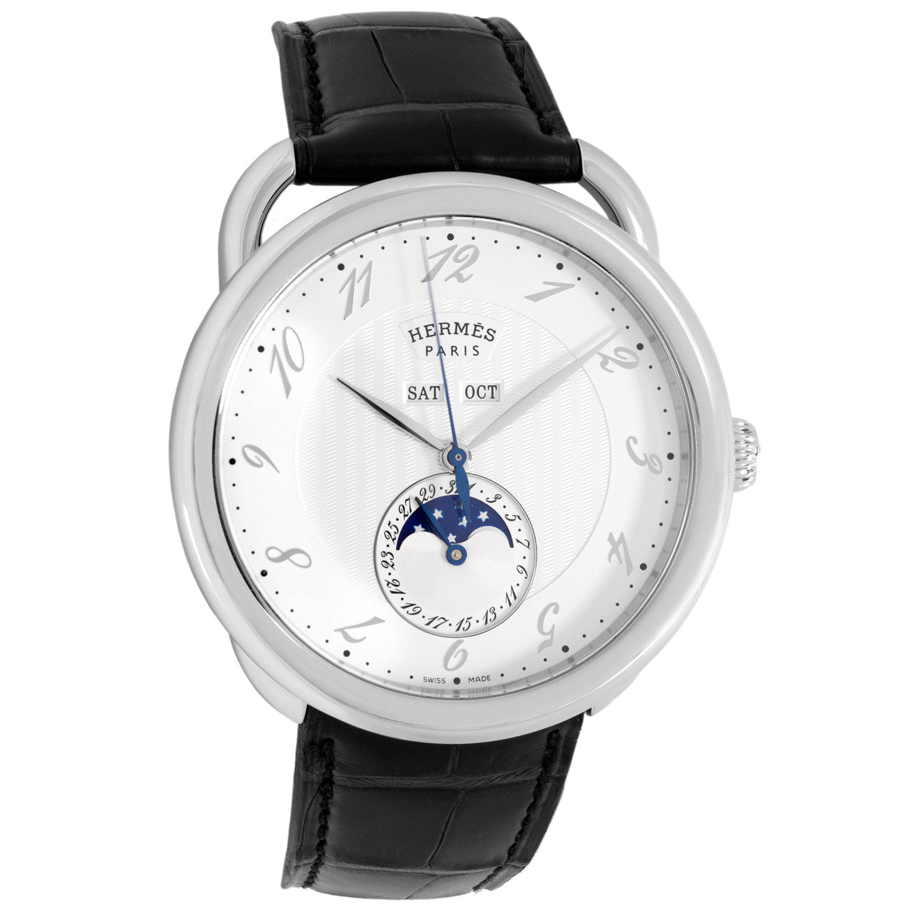 Exclusive Hermes Stainless Steel 43mm Arceau Grande Lune W036756WW00 — Front View