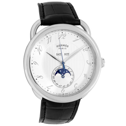 Exclusive Hermes Stainless Steel 43mm Arceau Grande Lune W036756WW00 — Front View