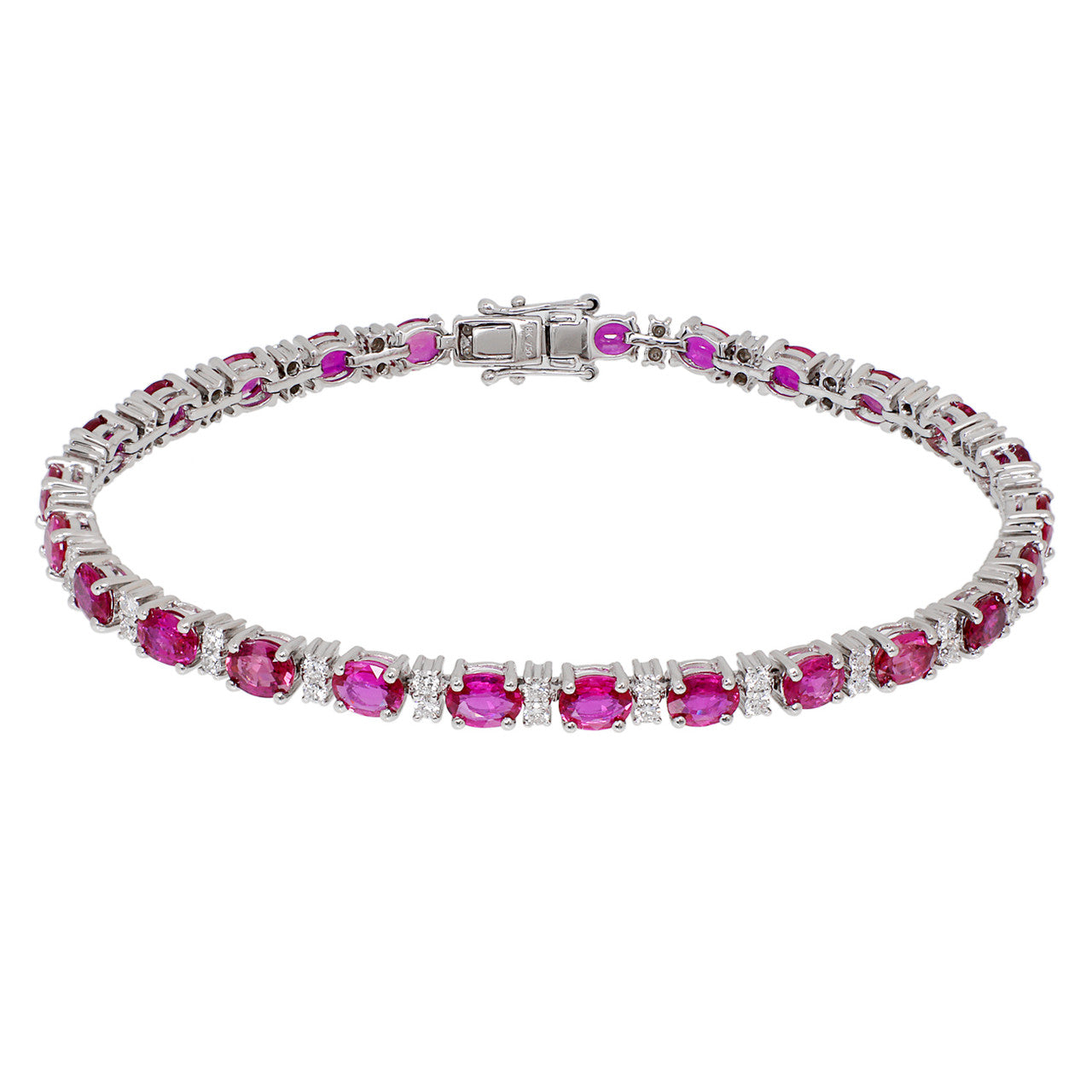 Exclusive 18K White Gold 8.06 Carat Ruby & Diamond Tennis Bracelet — Front View