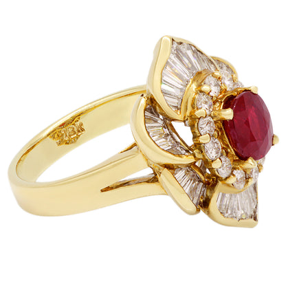 Exclusive 18K Yellow Gold 1.25 Carat Ruby Diamond Ring — 3.5 — Side View