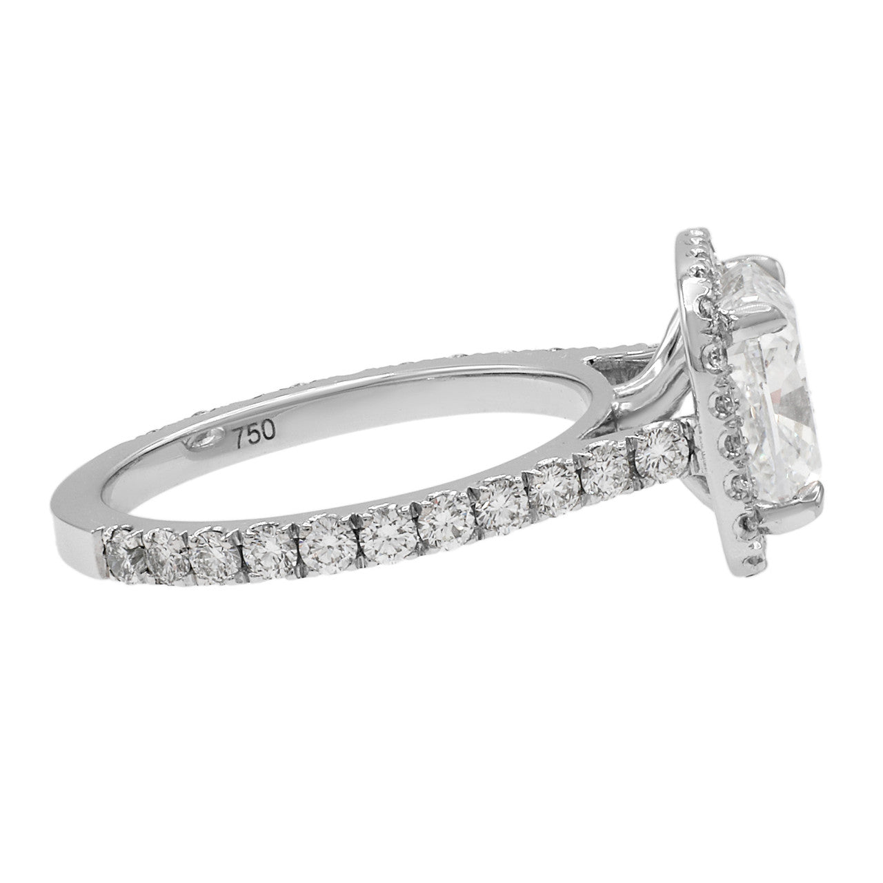 Exclusive 18K White Gold 3.04 Carat Cushion Cut Diamond Ring — Side View