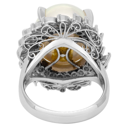 Exclusive Platinum 13.6mm South Sea Pearl Diamond Ring — 4 — Back View