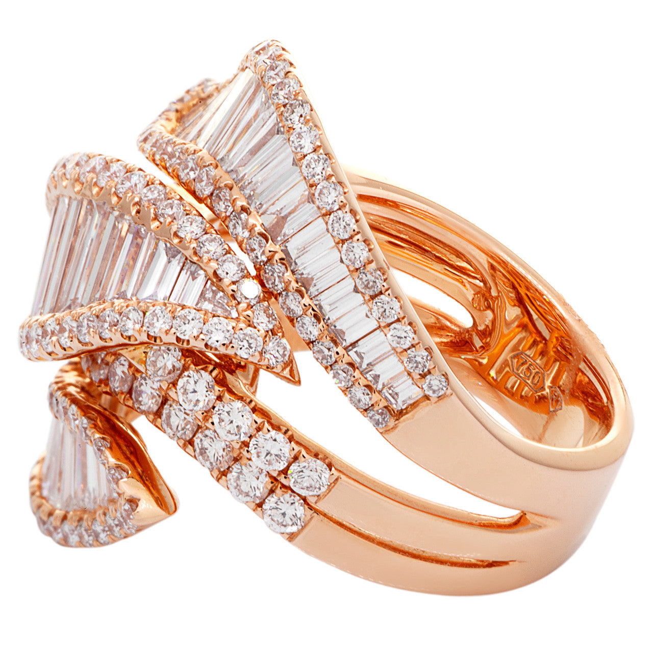 Exclusive 18K Rose Gold 3.35 Carat Baguette Diamond Ring — 5.5 — Back View