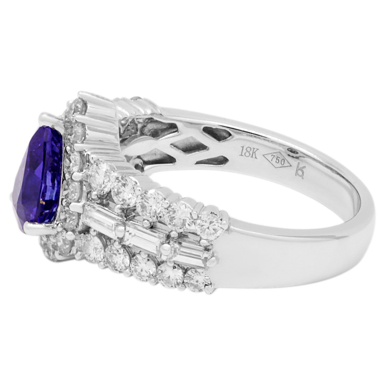 Exclusive 18K White Gold 1.22 Carat Sapphire Diamond Ring — 6 — Side View