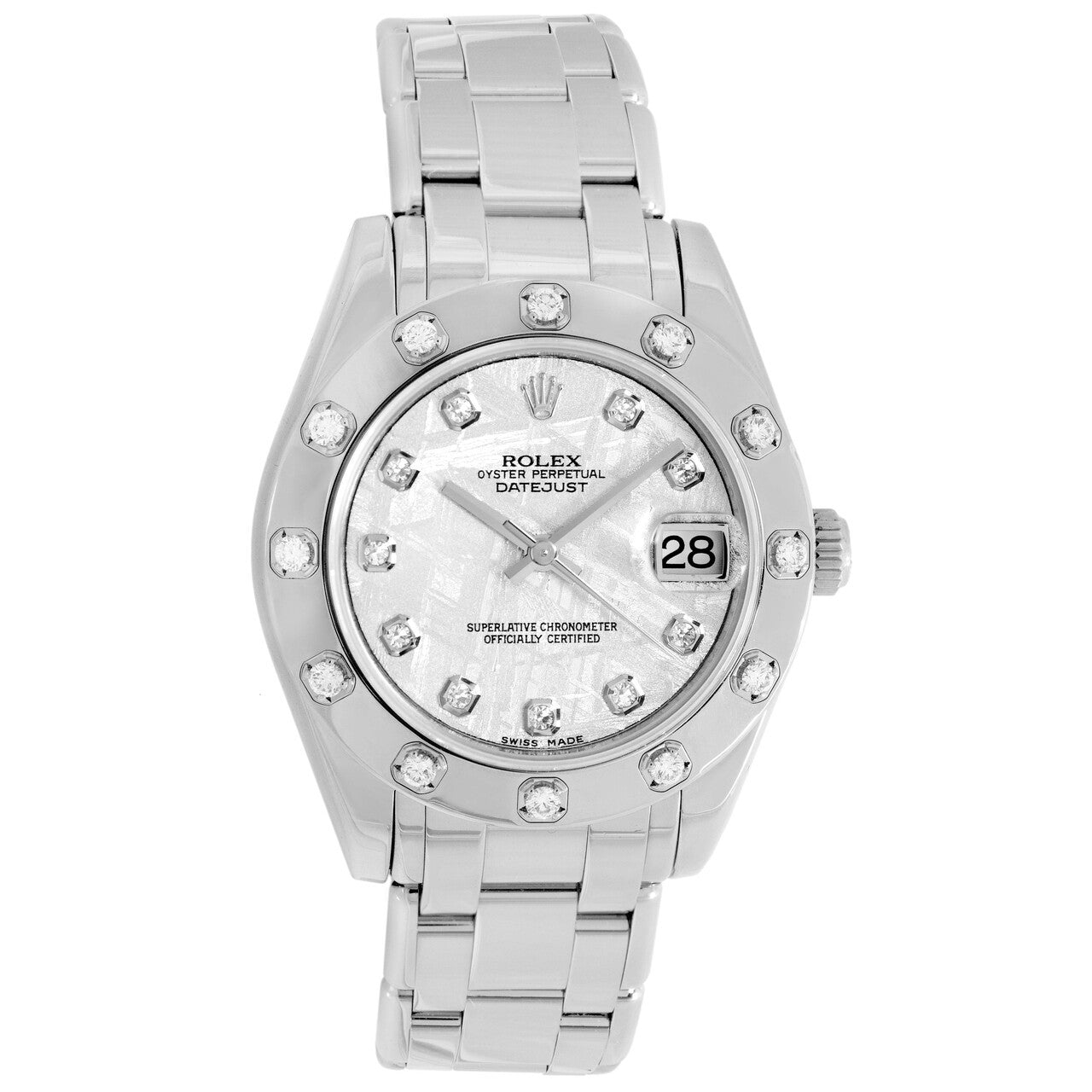 Exclusive Rolex 18K White Gold Diamond Pearlmaster 34  81319 — Front View